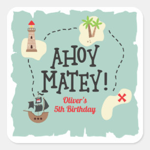 Pirat Treasure Karta Birthday Fyrkantigt Klistermärke