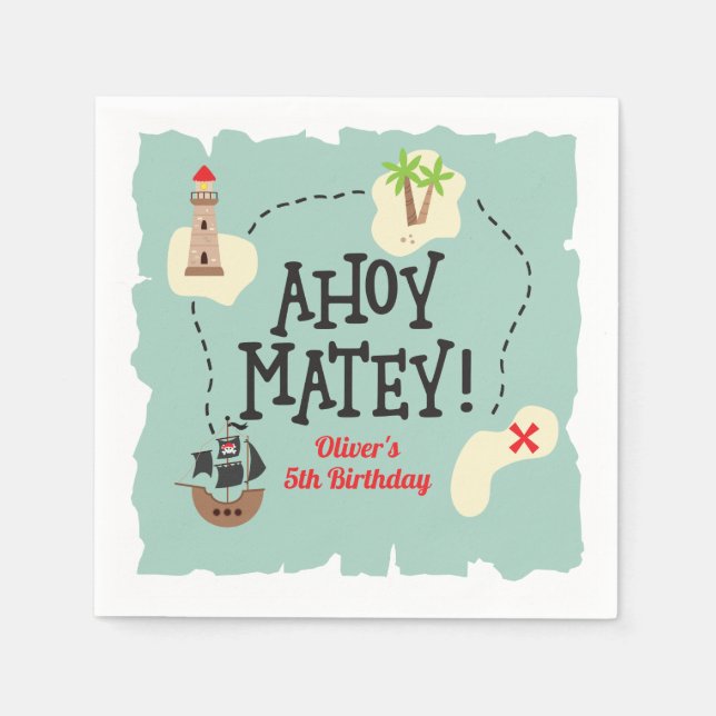Pirat Treasure Karta Birthday Pappersservett (Framsidan)