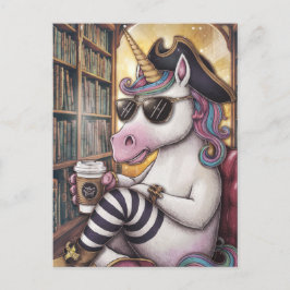 Pirat Unicorn med kaffe Vykort