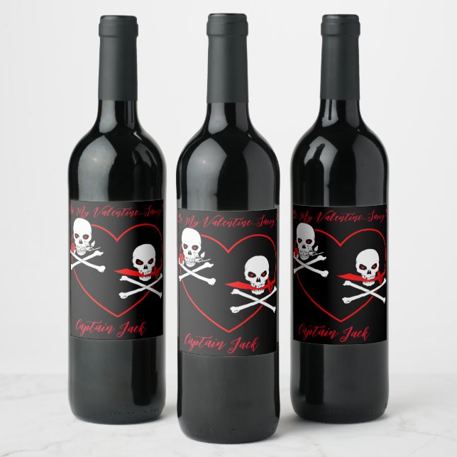 Pirat Valentine Jolly Roger Vinflaska Etikett (Flaskor)
