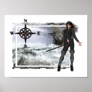 Pirat Woman med rå Vatten Poster Skriv ut 2