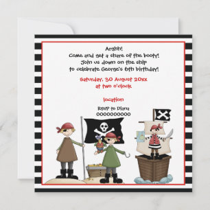 Piratbarns födelsedagsinbjudan - Svart kant Inbjudningar