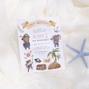 Piratdjur Budget Födelsedagsfest Inbjudan