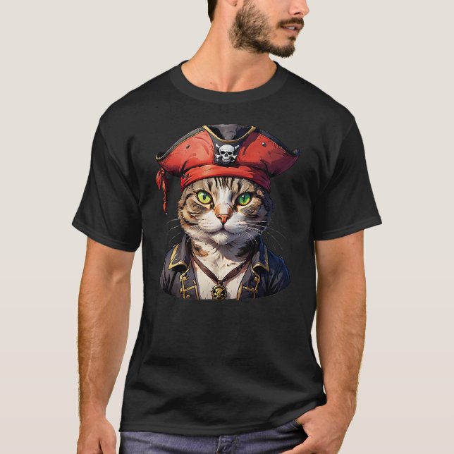 Pirate and Cat The Feline Buccaneer T Shirt (Framsida)