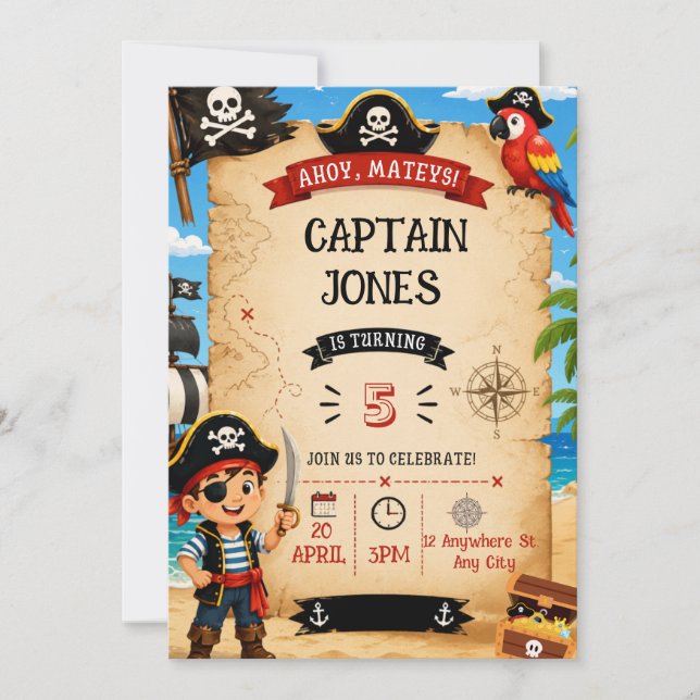 Pirate Birthday Party Invitation for Boys Inbjudningar (Framsida)