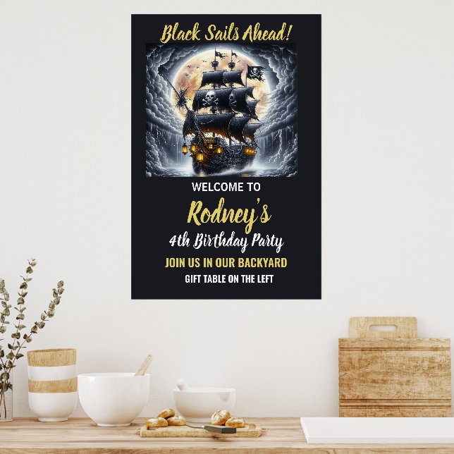 Pirate Bounty Ahead Födelsedag  Poster (Kök)