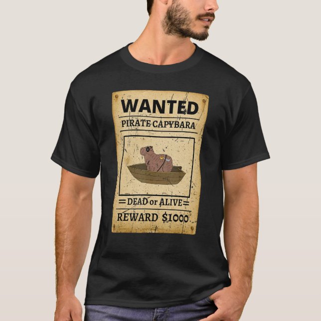 Pirate Capybara Wanted Poster Capybara For Kids T Shirt (Framsida)