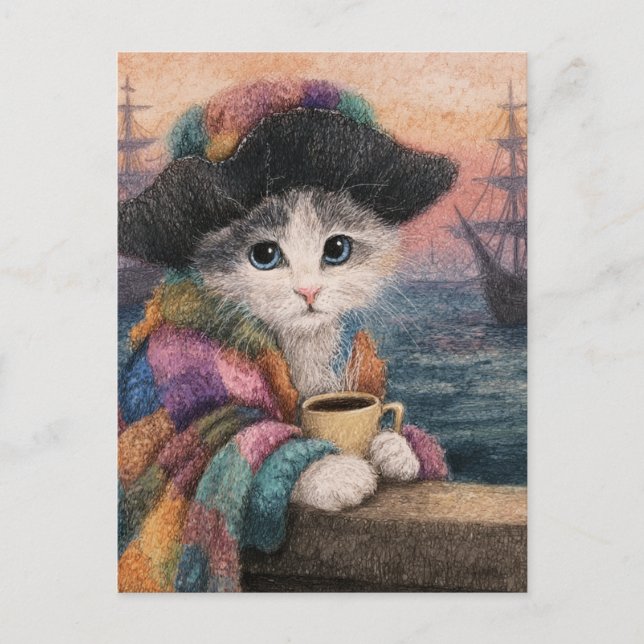 Pirate Cat With a Coffee Vykort (Framsida)