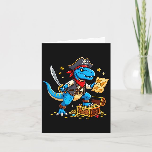 Pirate dinosaur t rex boys girls kids funny kort (Framsida)