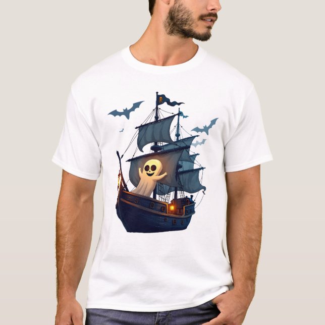 Pirate Ghost Ship � Scary Halloween Tee (Framsida)