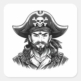 Pirate head with hat sailor and Eye Patch and Bear Fyrkantigt Klistermärke