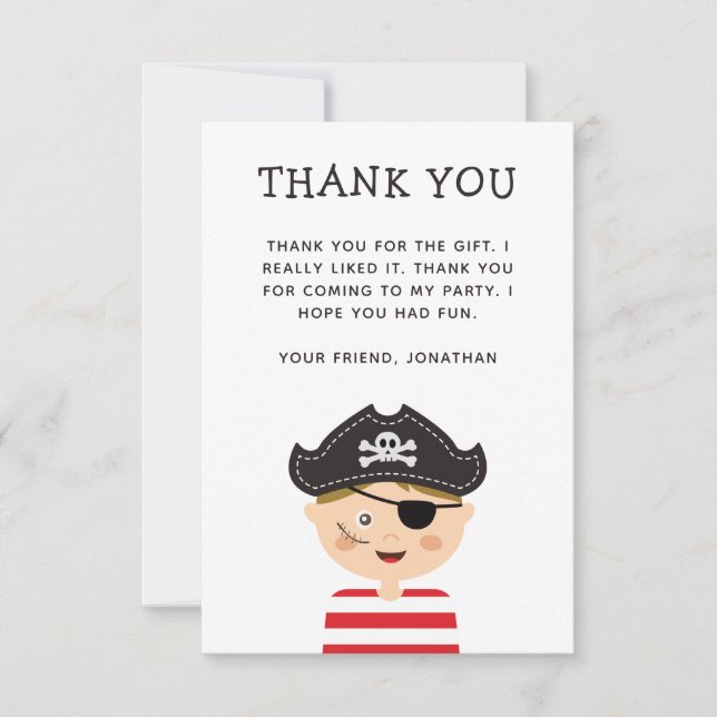 Pirate Kids or Boy Birthday Party | Cute Childrens Tack Kort (Framsida)