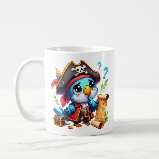 Pirate Parrot Cute Adventure Art Kaffemugg (Vänster)