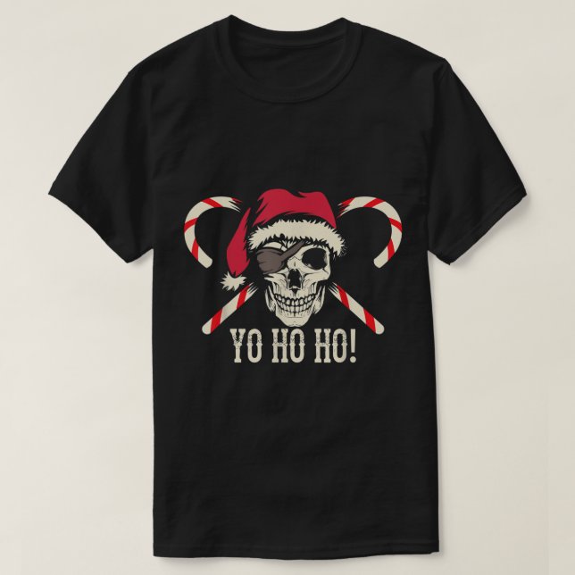 Pirate Santa Skull Yo Ho Ho Design T Shirt (Design framsida)