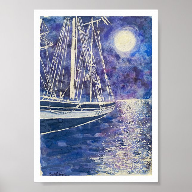 Pirate Ship in the Moonlight Poster (Framsidan)
