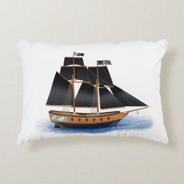 pirate ship sailing the sea accent pillow prydnadskudde (Framsidan)