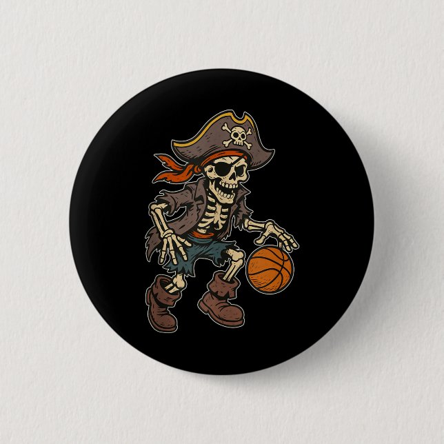 Pirate Skeleton Basketball Halloween Pirate Costum Knapp (Framsida)