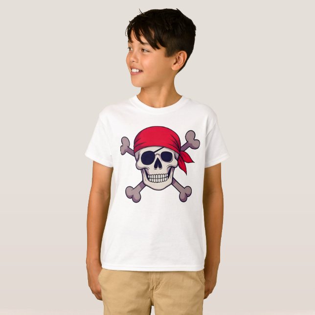 Pirate Skull and Crossbones Illustration Arr T Shirt (Hel framsida)