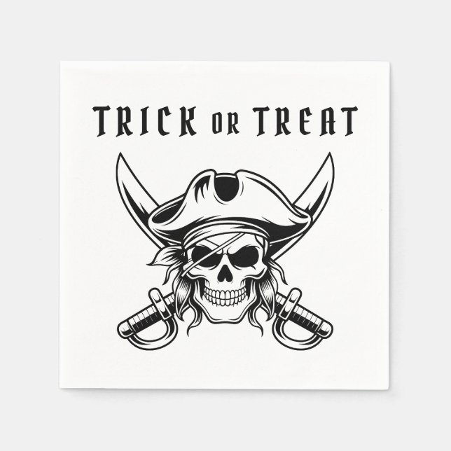 Pirate Skull Trick Or Treat Halloween Pappersservett (Framsidan)