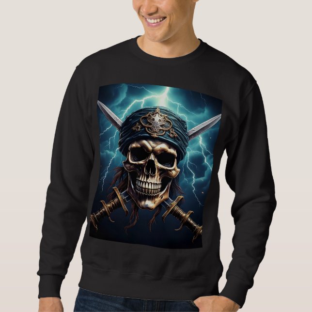 Pirate Skull with Swords Lång Ärmad Tröja (Framsida)