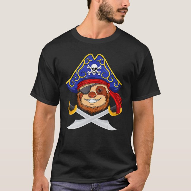 Pirate Sloth Jolly Roger Halloween Costume Day Boy T Shirt (Framsida)