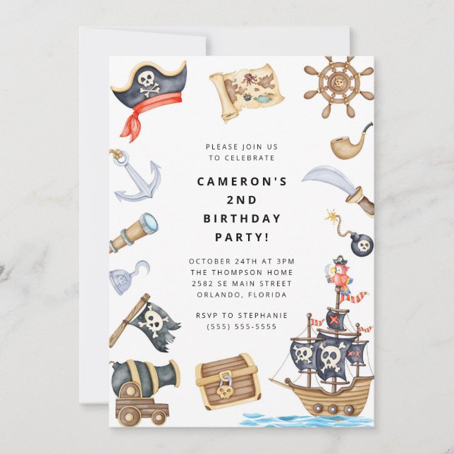 Pirate Themed Birthday Party Invitation Inbjudningar (Framsida)