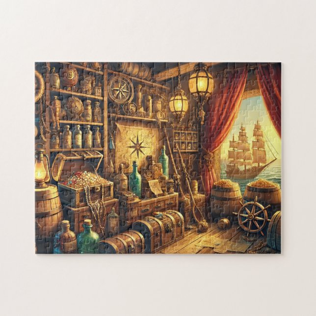 Pirate Treasure Room Nautical Gold & Maps Pussel (Horisontell)