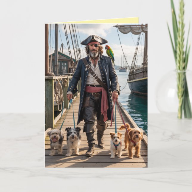 Pirate Walkin' the Dog Card Helgkort (Framsida)