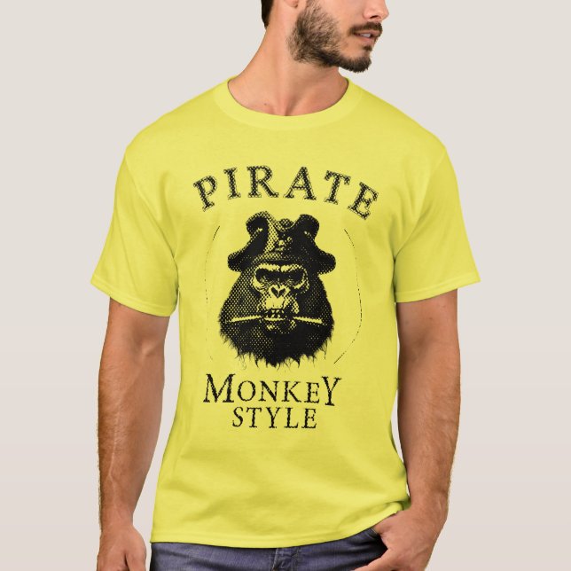 Piratenaffe Monkey Style schwarz weiß T Shirt (Framsida)