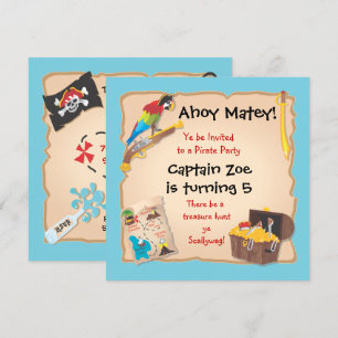 Piratens födelsedagsfest och skattjakt inbjudningar