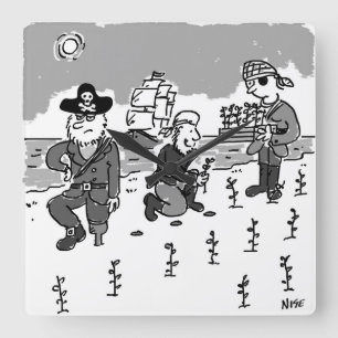 Pirater är  med träblag. Funny Fyrkantig Klocka