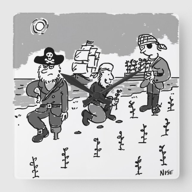 Pirater är  med träblag. Funny Fyrkantig Klocka (Framsida)