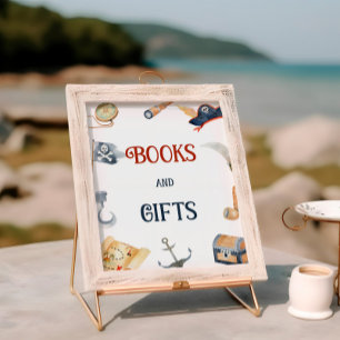 Pirater Baby Shower Bokar och Gifts Sign Poster