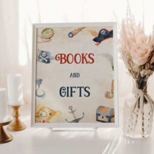 Pirater Baby Shower Bokar och Gifts Sign Poster