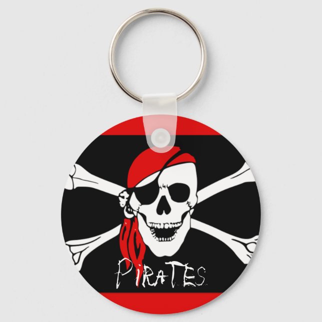Pirater - Black and Red Pirat Skull Nyckelring (Framsida)
