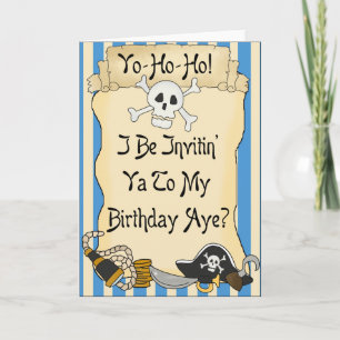 Pirater Blue Yo Ho Ho Pirat Birthday Inbjudan