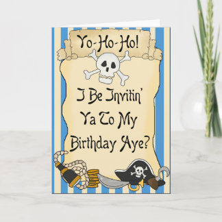 Pirater Blue Yo Ho Ho Pirat Birthday Inbjudan