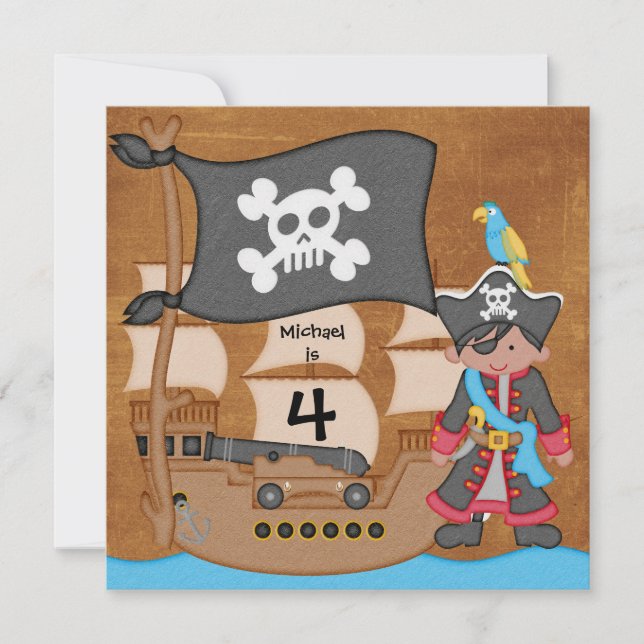 Pirater Boy Pirat Frakt Birthday Inbjudningar (Framsida)