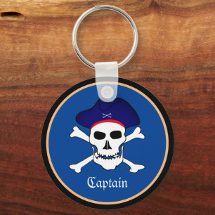 Pirater Flagga & Frakt kapten, Skull i hatt/blått Nyckelring