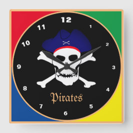 Pirater & Flagga, kapten - Treasure Island/killarn Fyrkantig Klocka