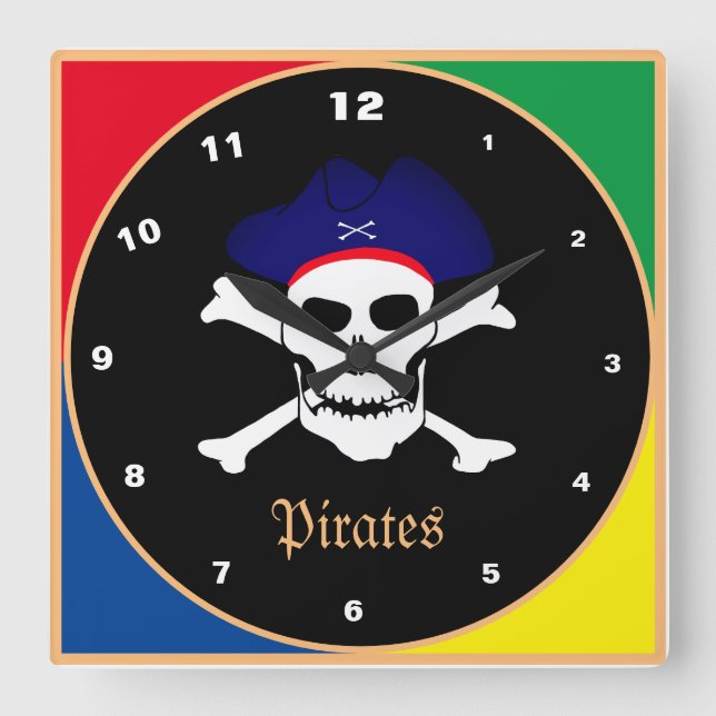 Pirater & Flagga, kapten - Treasure Island/killarn Fyrkantig Klocka (Framsida)