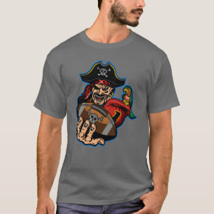 pirater fotbollsspelarmascot som innehar boll t shirt