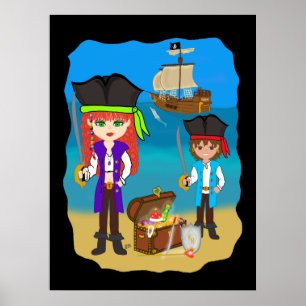 Pirater med Frakt på Beach Poster