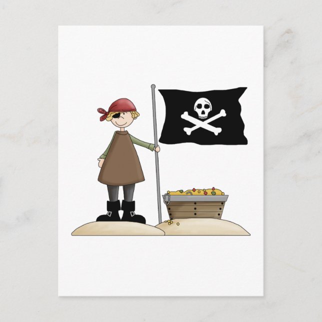 Pirater ・ Pirat, Flagga och skatt Vykort (Framsida)
