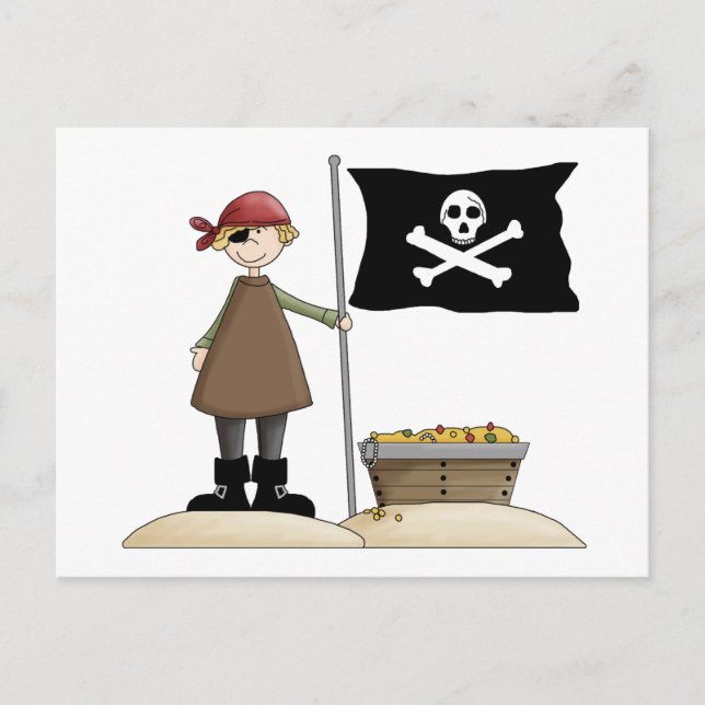 Pirater ・ Pirat, Flagga och skatt Vykort (Framsida)