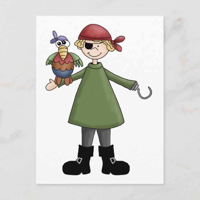 Pirater ・ Pirat och papegoja Vykort (Framsida)