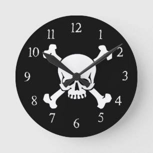Pirater, Skull och Crossbone-klocka Rund Klocka