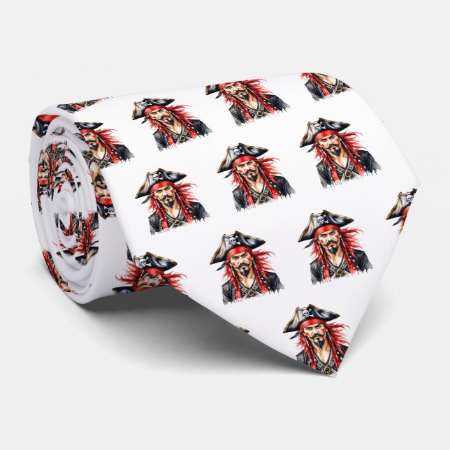 Pirater Sports Mascot Necktie on White Slips (Rullad)