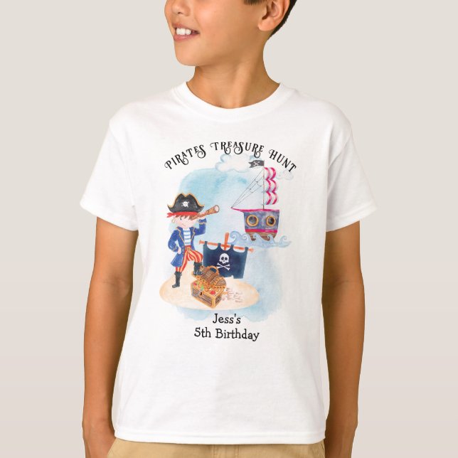 Pirater Treasure Hunt Äventyr Karta Barns födelsed T Shirt (Framsida)