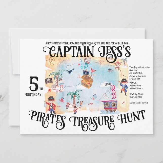 Pirater Treasure Hunt Karta Kids Boy Birthday Inbjudningar (Framsida)